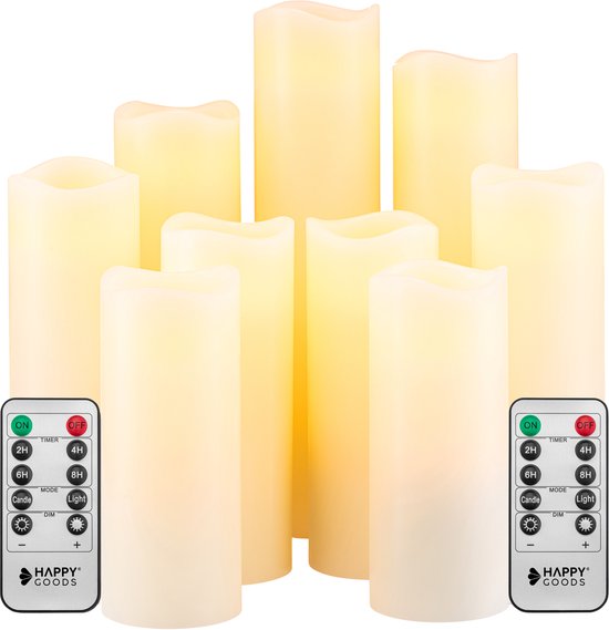 Happy Goods led kaarsen – 9 stuks – afstandsbediening – echte wax