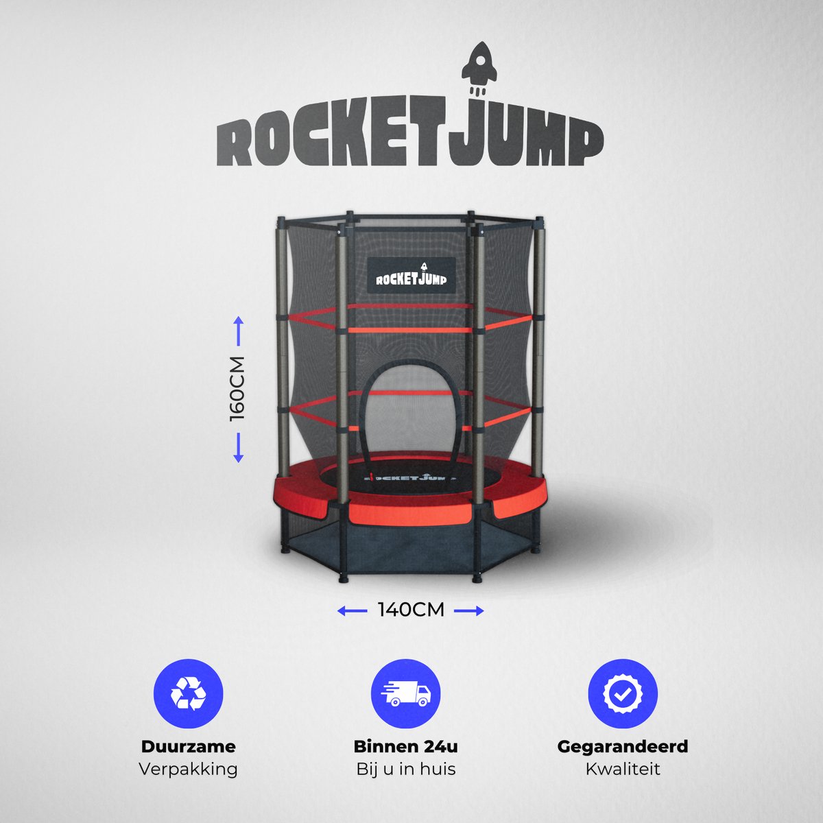 RocketJump LF14 Trampoline - Inclusief veiligheidsnet - Kindertrampoline 140 cm - Rood — afbeelding 3