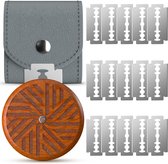 Deegmesje met houten handvat, grijze opbergtas, 15 RVS mesjes.