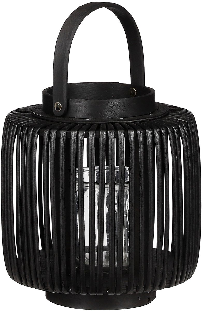 Branded by RE001- Windlicht Hazel zwart - hout - polyester - glas - gerecycled