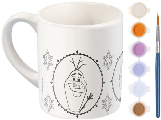 Disney Frozen Mok beschilderen - Anna, Elsa en Olaf - Keramiek - Met 6 kleuren verf en penseel - 12,5 x 12,5 x 10 cm - Kleuter speelgoed - Knutselen - Voor meisjes en jongens - Vanaf 4 jaar - Totum