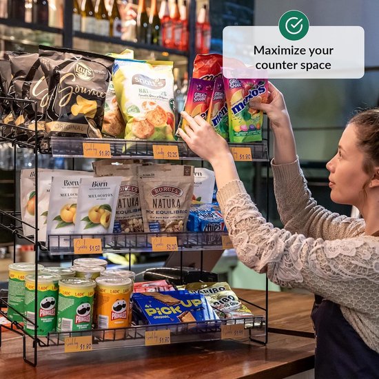 Présentoir à Bonbons/collations 5 Niveaux - 165 Cm, Roulettes 360° - Pour Magasin, Bureau, Comptoir - Acier, Avec étiquettes Personnalisables - 6