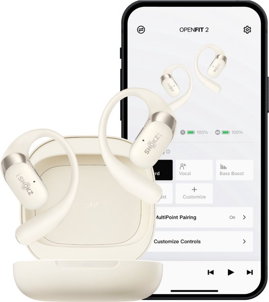 Shokz OpenFit 2 - Écouteurs intra-auriculaires - Écouteurs sport - Écouteurs sans fil - Beige