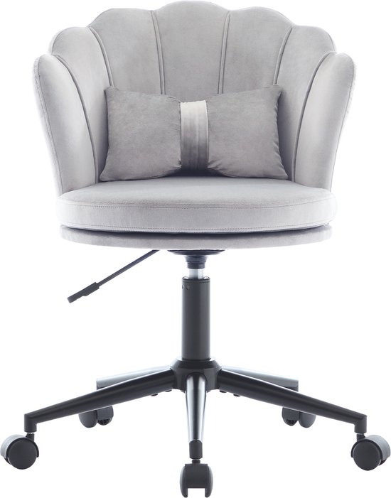 Chaise de bureau - chaise de maquillage - ergonomique - chaise en velours avec dossier en pétales - réglable en hauteur - chaise pivotante à roulettes - Grijs