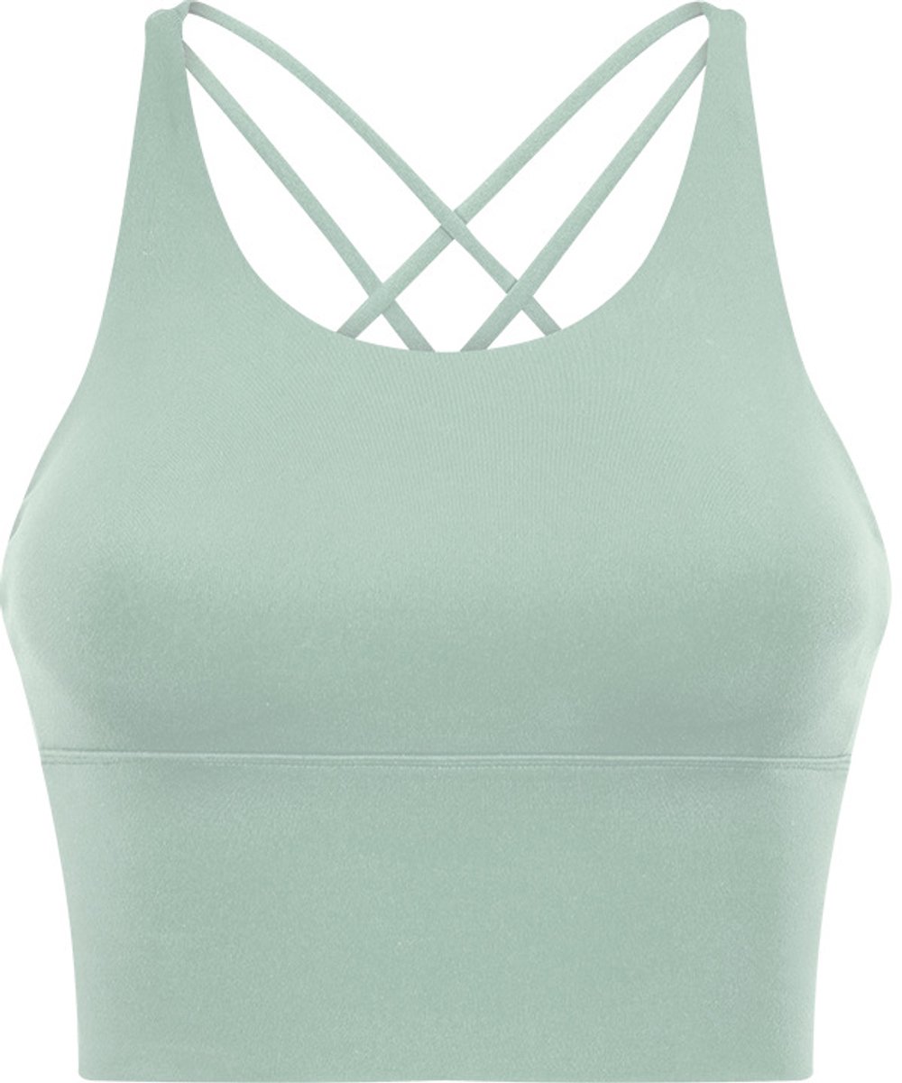 PureSquare - crop top - sportbh - sportbeha - sporttop dames - sport top dames - sportkleding dames fitnesskleding - yogakleding - vaste bh cups - fitness - sport – yoga - Lichtgroen - S