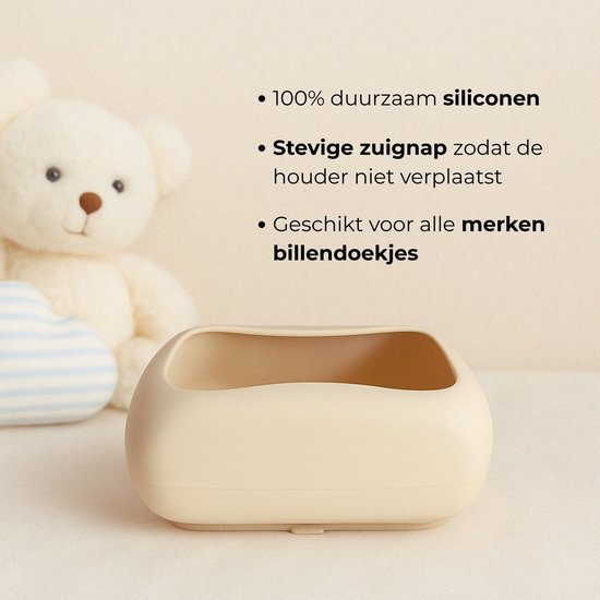 Jikkies Billendoekjes Box - Billendoekjes Houder - Met Zuignap - Siliconen - Beige — afbeelding 4