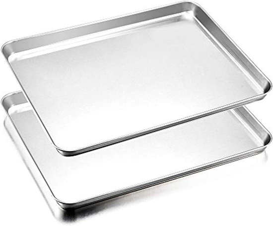 Foto: Ovenplaat taartplaat set van 2 roestvrijstaal 40 x 30 x 25 cm rechthoekige vetpan ovenschaal voor bakken en serveren niet giftig en gezond gemakkelijk te reinigen