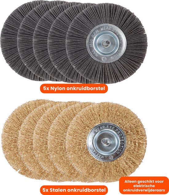 Kibani universele borstelset voor elektrische onkruidborstel - Set van 5 - Onkruidverwijderaar - Onkruidverdelger - Stalen en Nylon borstel - 11cm - Voegenborstel - Grastrimmer van Kibani — afbeelding 2