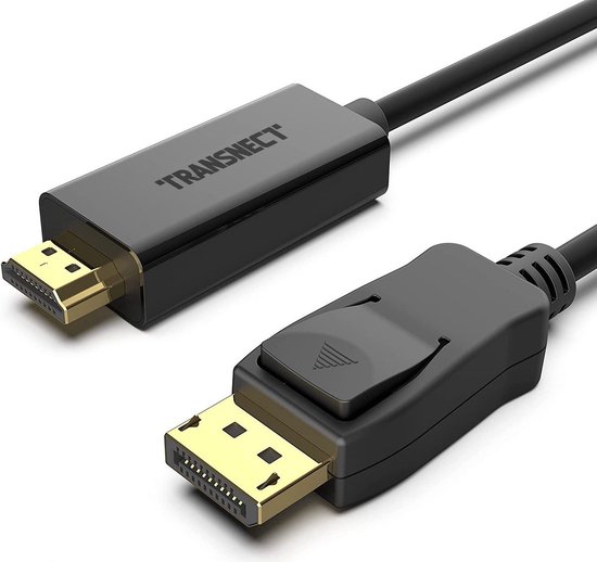 Transnect - Câble DisplayPort vers HDMI - HDMI vers DisplayPort - 1920 × 1080 - 1M - Compatible avec HDTV, Smart-TV, Projecteur, Ordinateur portable, Bureau, HD-Monitor, Appareil de Gaming - Zwart