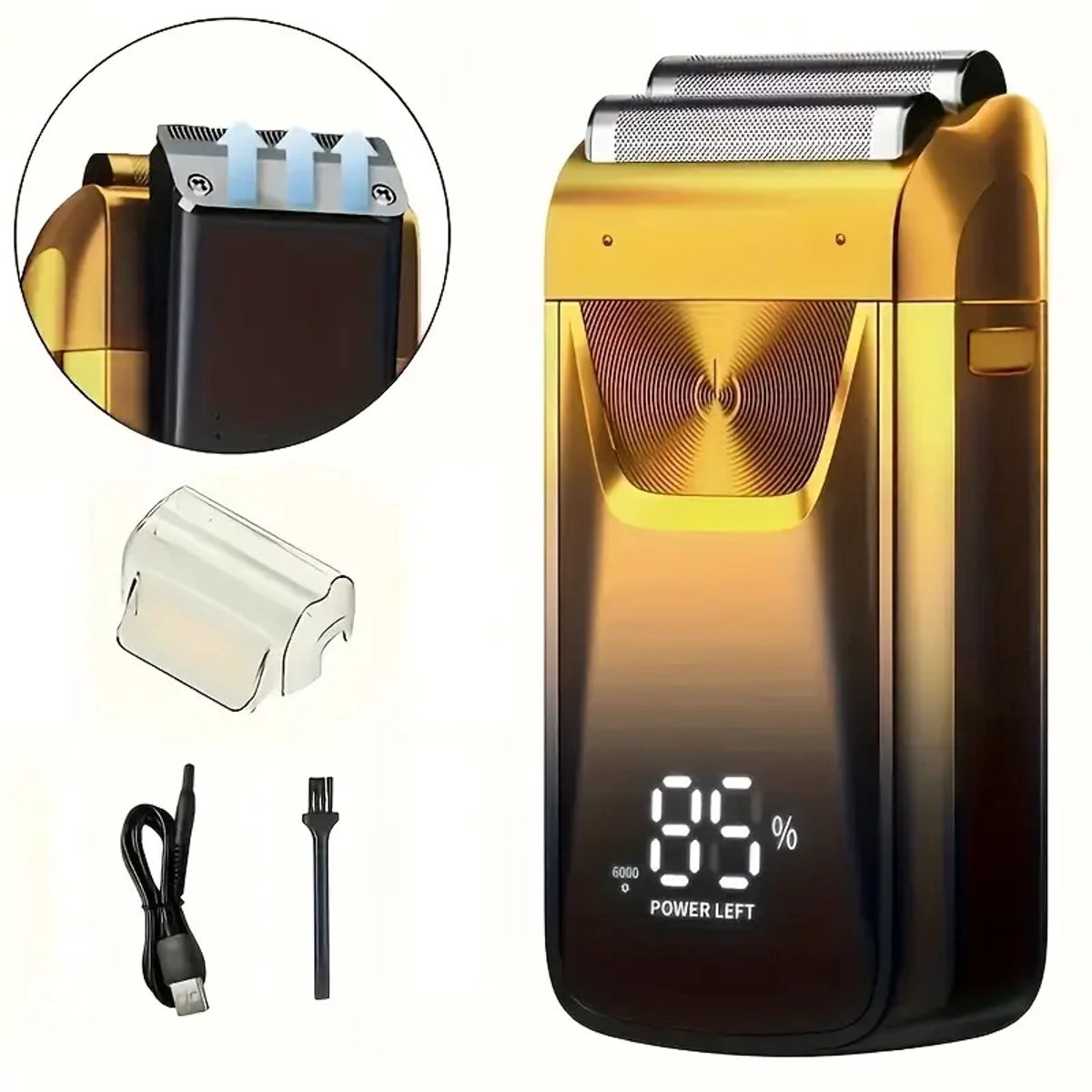 Solimpia Digitale 2in1 Scheerapparaat - Body Shaver + Precisie/Baardtrimmer - Usb-Oplaadbare 2in1 Trimmer - Digitale Batterij Indicator - Perfecte Reiseditie - Ultieme Lichaamshaar Verzorging voor Dames en Heren - Kleur: Goud