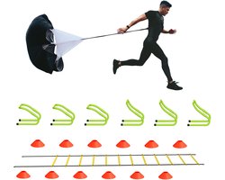 Voetbaltrainingsaccessoires, 6 Verstelbare Horden, 12 Pionnen Voor Slalom, Behendigheidsladder, Weerstandsparachute, Inclusief Opbergtas, Trainingsapparaat Voor Alle Sporten