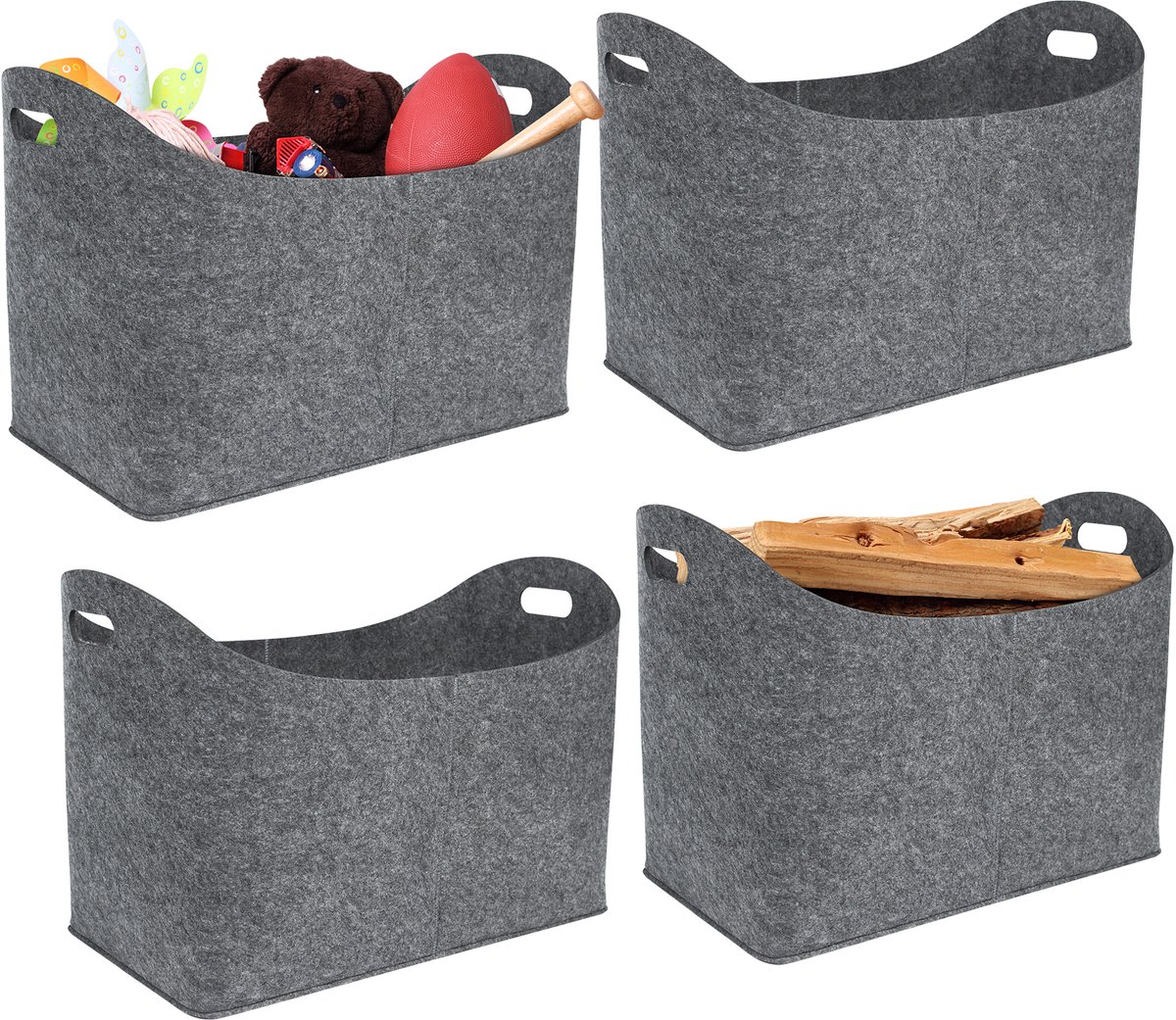 4x vilten tassen brandhoutmand draaghengsels houtmand voor brandhout vilten mand 5mm houtmand boodschappenmand opbergmand (55 x 30 x 40 cm, lichtgrijs)
