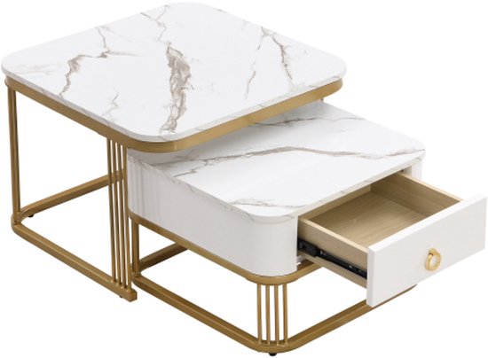 Set van 2 stapelbare ronde en ovale salontafels, in MDF en staal, zwart