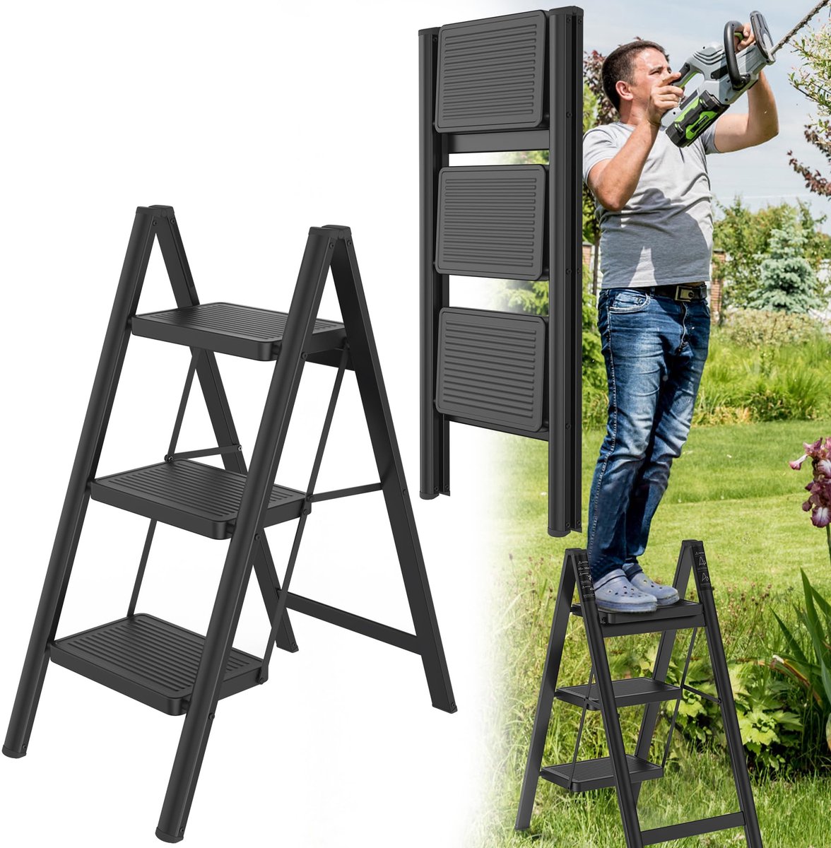 Trapladder 3 Treden Ladder Opvouwbare Ladder Opstapje Antislip Trapladder Trapladder Huishoudtrap Met Antislip Pedaal Multifunctionele Trapladder 150 Kg Draagvermogen