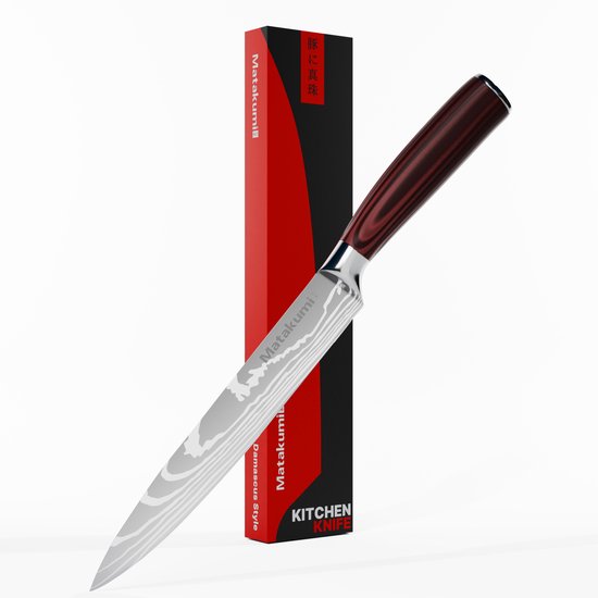 Foto: Matakumi vleesmes met damascus print japanese style vleesmessen slagersmes keukenmes japanse messen