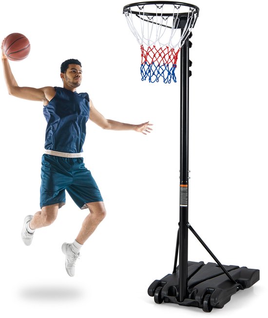 Foto: Costway basketbalkorf voor buiten draagbare basketbalstandaard 260 305 cm in hoogte verstelbaar mand met vulbare standaard en wielen basketbalhoop zonder achterwand voor kinderen en volwassenen