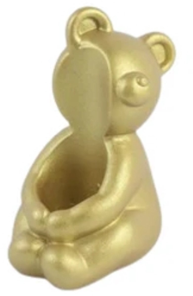 Kaarsenhouder - beertje die kaars knuffelt - kandelaar gouden hug - 6 x 8cm - funcadeau schoencadeau - kerst cadeau tip