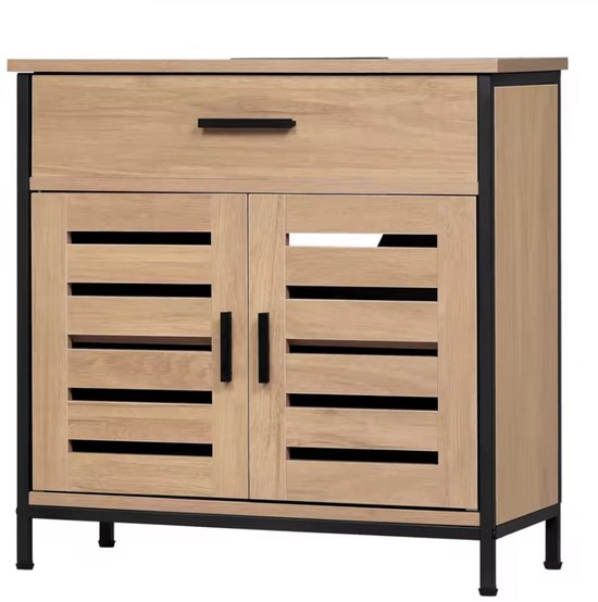 J&R Badkamerkast - Kastje badkamer - Wastafel kast - Kast met lade - Badkamer meubel - Verstelbare plank - Hout - Metaal - Bruin - 60x60x30cm