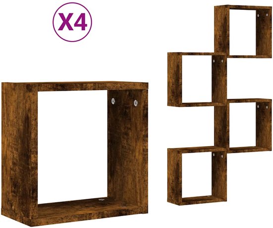 Etagère murale vidaXL Wandschappen kubus 4 st 80x15x26,5 cm hout Etagère murale vidaXL Wandschappen kubus 4 st 80x15x26,5 cm hout