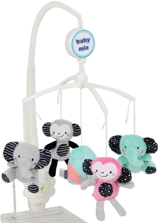Baby Mix - Mobiel - Dierentuin Design - Speelgoedmobiel met Muziek - Pluche Dieren & Geluid - Voor Wieg, Box of Kinderkamer - baby mobiel - muziekmobiel - schommelmobiel - babymobiel - baby speelgoed