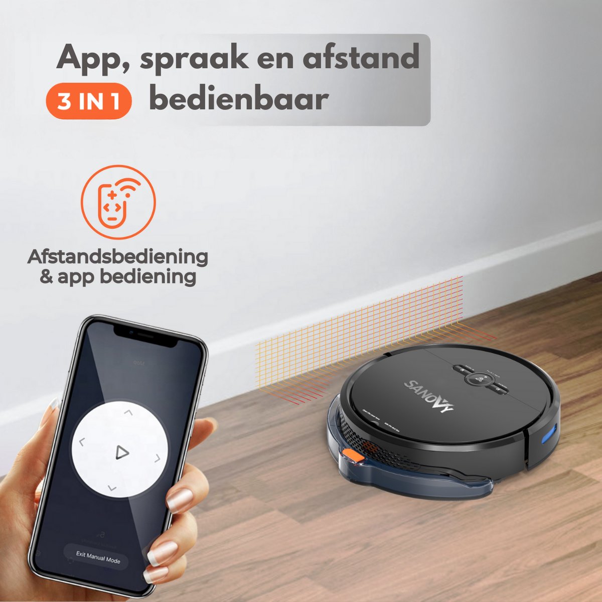 Afbeelding 2 van Sanovy 3 in 1 Robotstofzuiger met dweilfunctie - 1800 PA- Automatische laadstation - Dweilrobot – App