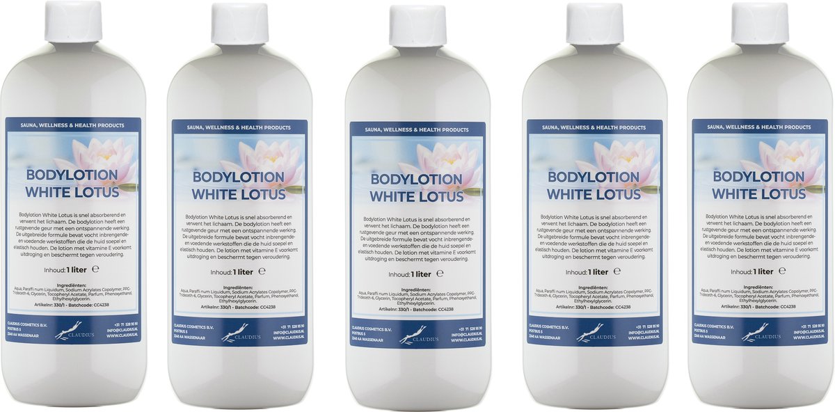 Bodylotion White Lotus 1 Liter - set van 5 stuks - Voordeelverpakking