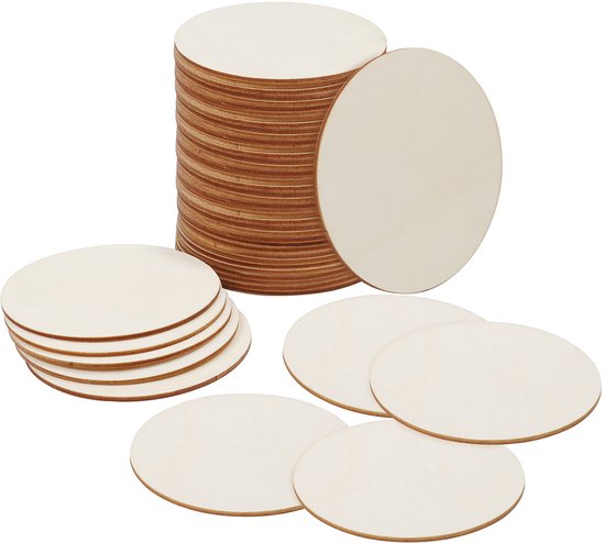 Foto: Belle vous houten onafgewerkte ronde cirkels 50 stuks 10 cm met 2 mm dikte gewone natuurlijke blanco houten gescheden schijven voor knutselwerken onderzetters huisdecoraties en ornamenten