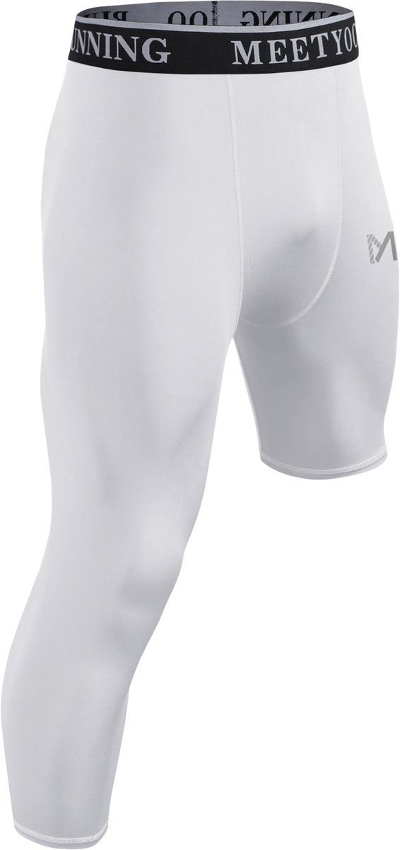 MEETYOO 3/4 Leggings Heren Sportlegging Compressiebroeken Heren Hardloopleggings Leggings Atletische workout Gymbroeken Basketbal-Wit-M