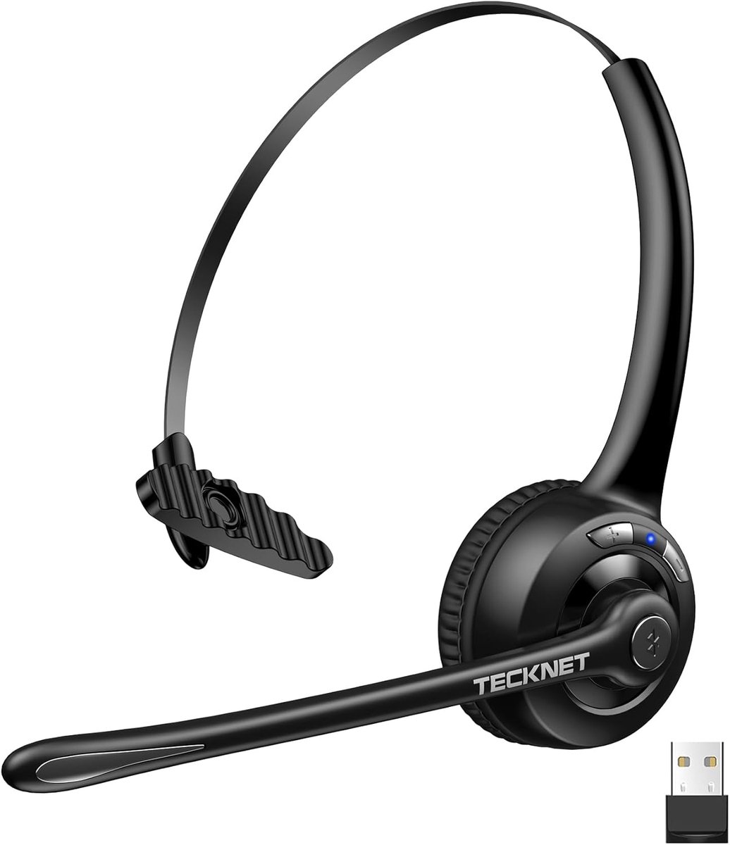 Draadloze Bluetooth Headset met Microfoon en USB-Dongle - Ruisonderdrukking en Handsfree Chat - Lichtgewicht en Comfortabel voor Computer en Callcenter