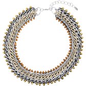 Collier Behave Statement femme – bicolore or/argent avec perles facettées marron – 45 + 7 cm