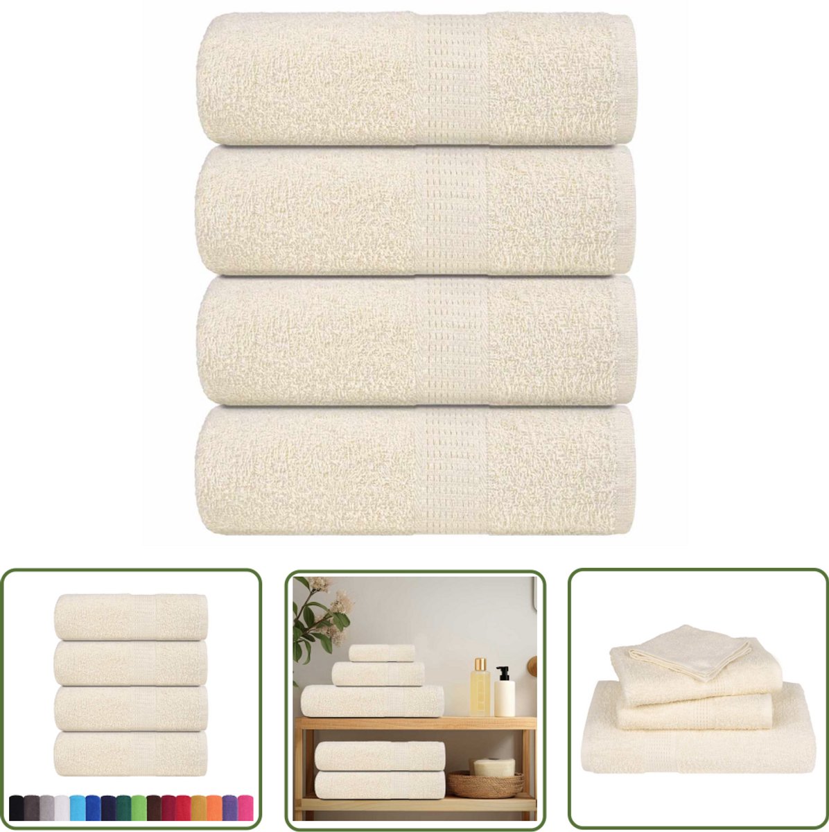 The Living Store Gastendoekjes 4 st 30x50 cm 360 g/m² 100% katoen crèmekleurig - Gastendoekjes - Keukenhandschoenen - Badkamerhanddoeken - Katoenen Handdoeken - Creme Kleurige Handdoeken