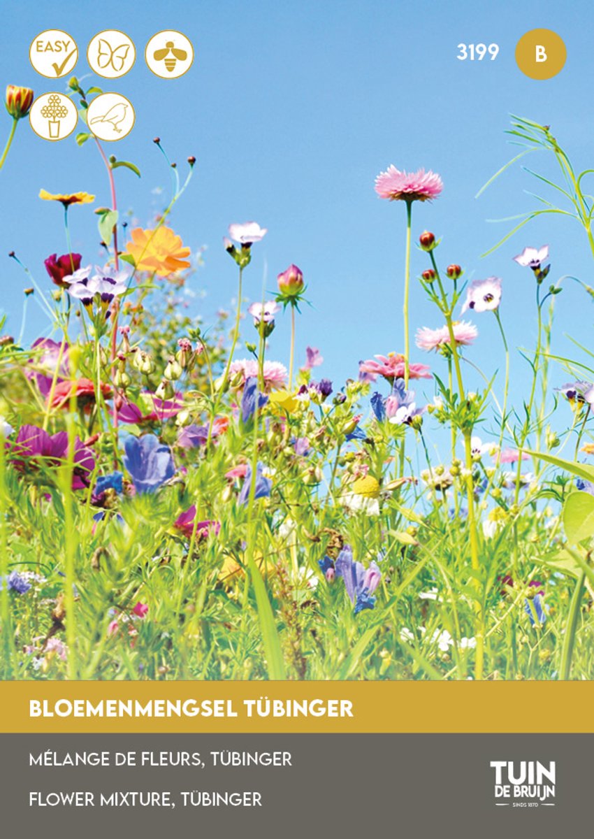 Tübinger Bloemenmengsel Zaden – Bijen en Vlinders – Bloemenmix – Bloemzaden Tuin | Tuin de Bruijn - voordeelverpakking - 5 gram