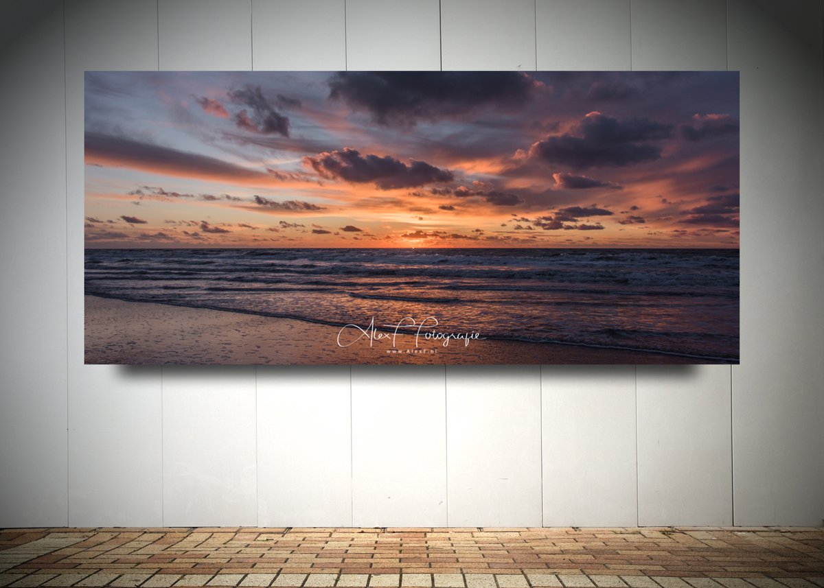 Dibond Schilderij | Foto op Aluminium, Winterse Zonsondergang (90x60cm)