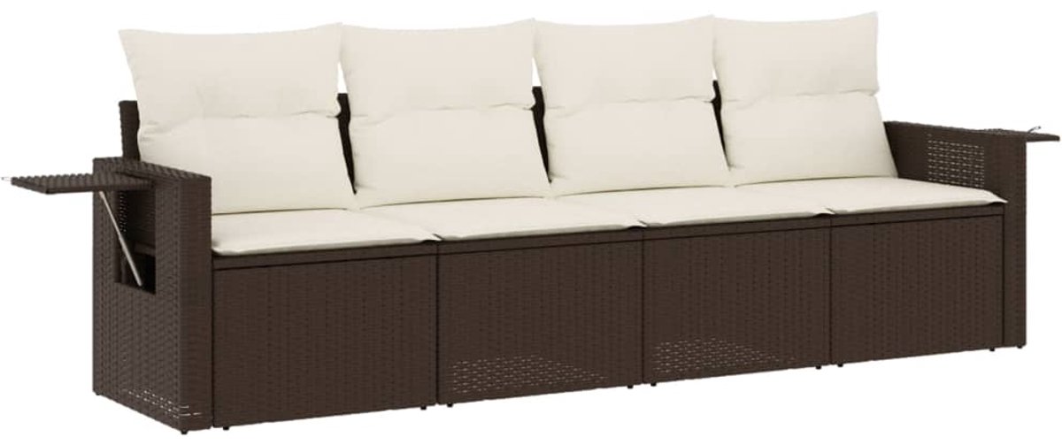 vidaXL 4-delige - Loungeset - met - kussens - poly - rattan - bruin