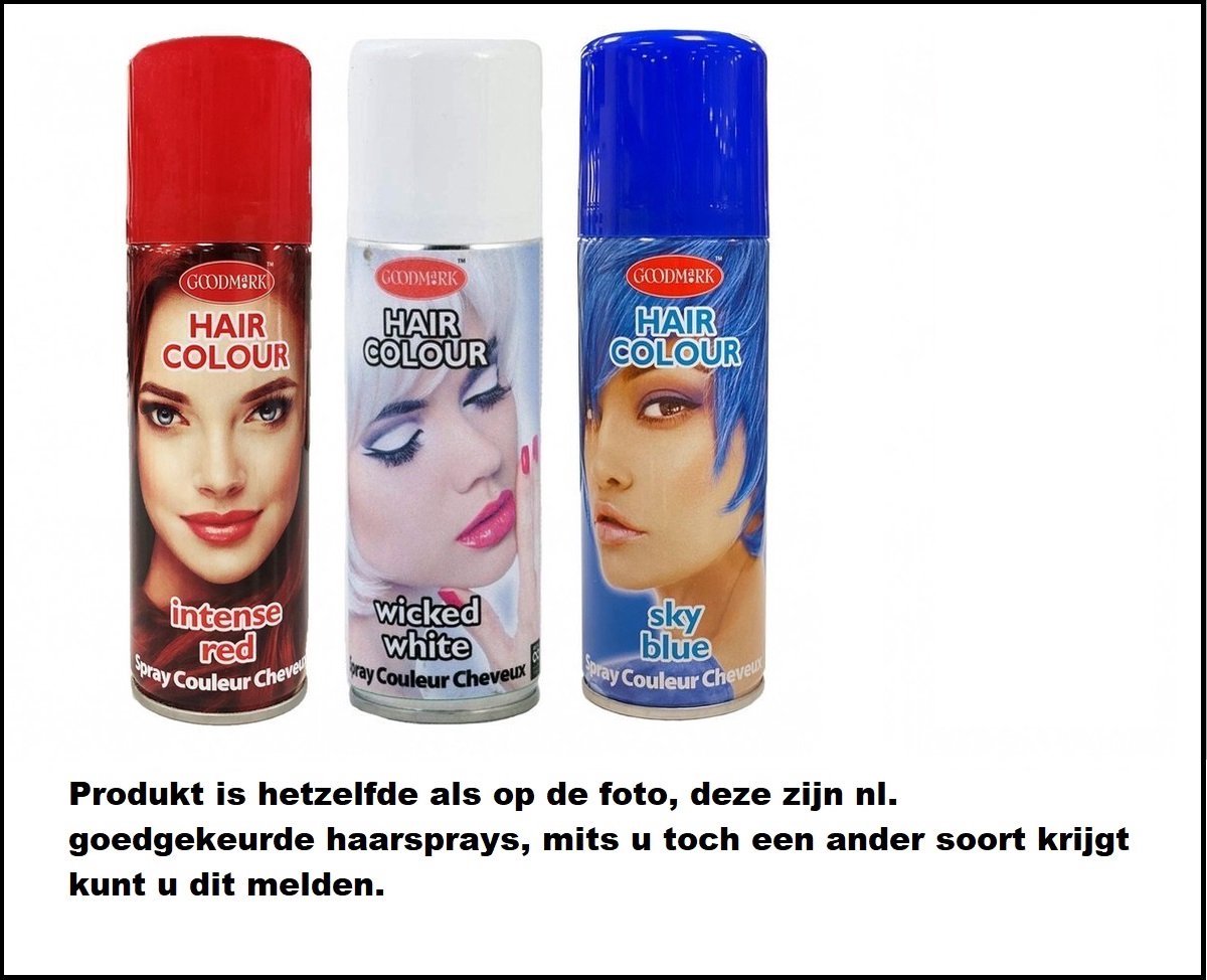 3x Haarverf/haarspray rood/wit/blauw 125 ml - Intense red/ wicked white / Sky blue - Word bezorgd in doos ivm beschadiging - Festival thema feest carnaval haar kleurspray party Koningsdag Holland EK voetbal