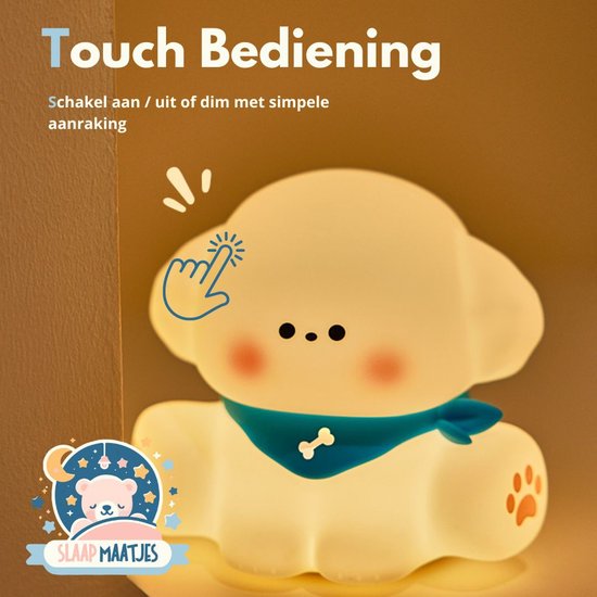 Nachtlampje kinderen Puppy - Baby Nachtlampje - Met touch functie - Veilig voor kinderen - USB Oplaadbaar - Dimbaar - LED - Slaap Maatjes van Flowlingo — afbeelding 2
