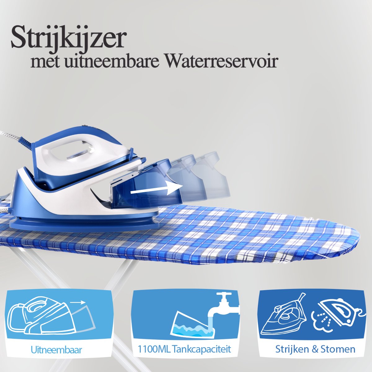 AROEVE Verticaal Strijkijze1300W Steamer en Strijkijzer, 260ML Grote Watertank, 2 Stoomstanden, Compact en Draagbaar, Ideaal Voor Thuis, Op Kantoor en op Reis - Zeer Effectieve Rimpelbehandeling