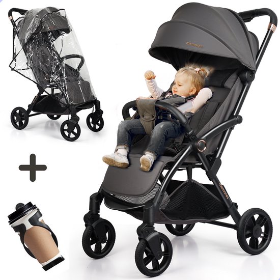 M2 Memores Plooibuggy Grijs - Buggy Inklapbaar Inclusief Regenhoes, Bekerhouder en Tassenhaken - Peuter -Extra licht & Compact voor Vliegtuig, Auto & OV - Extra Veilig en Wendbaar door Grote Massieve Wielen - Tot 4 jaar - Kinderwagens - Wandelwagen