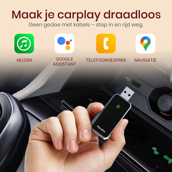 Morelia® Premium 2-in-1 Car Dongle - Draadloos APPLE Carplay en ANDROID Auto in 1 - Zwart van Morelia — afbeelding 2