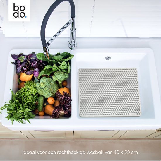 Bodo® – Tapis d'évier en Siliconen beige - 36 x 46 cm - Accessoires de vêtements pour bébé de Cuisine - Protecteur d'évier pour 40 x 50 cm - Sous-verres en Siliconen - Anti rayures - Accessoires de vêtements pour bébé d'évier