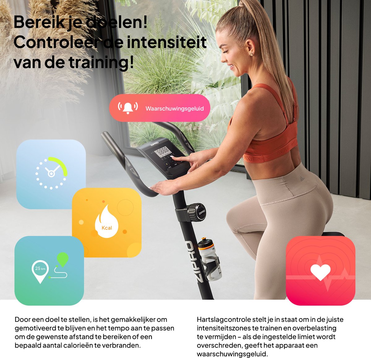 Afbeelding 3 van Zipro Beat RS Hometrainer Magnetische Fiets, Hartslagsensoren, Gemakkelijk te transporteren, Antislippedalen, Flessenhouder, Homegym, Stabiele structuur, Max. gebruikersgewicht 120 kg, zwart en wit