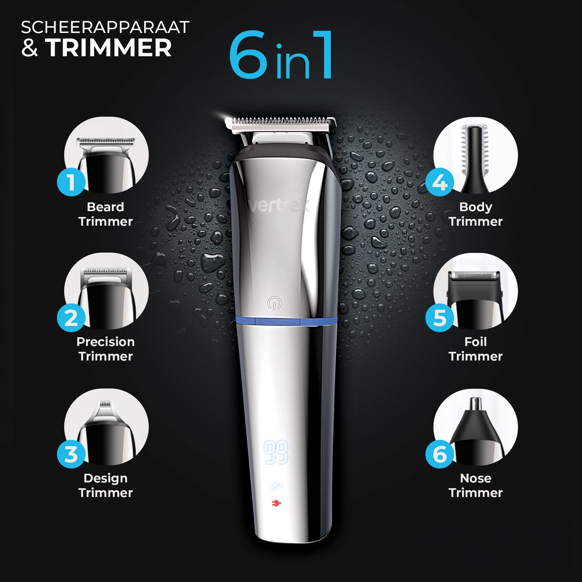 Vertrex 6 in 1 Baardtrimmer Pro+ Bodygroomer Mannen - Neustrimmer - Tondeuse - Scheerapparaat - Trimmer Baard en Lichaam thumbnail 6
