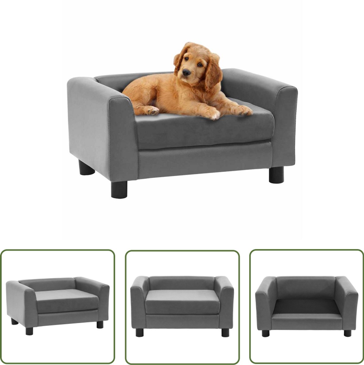 vidaXL Hondenbank – Hond Bench – Hondenbank 60x43x30 cm pluche en kunstleer grijs – Hondenmeubilair – Klein Dier Meubel – Kat Bank