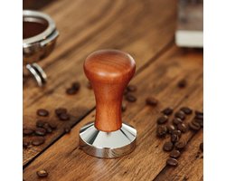 Koffie Tamper Espresso Pers 58mm met Sabotage Mat - RVS Platte Base - Houten Handvat - Barista Accessoire