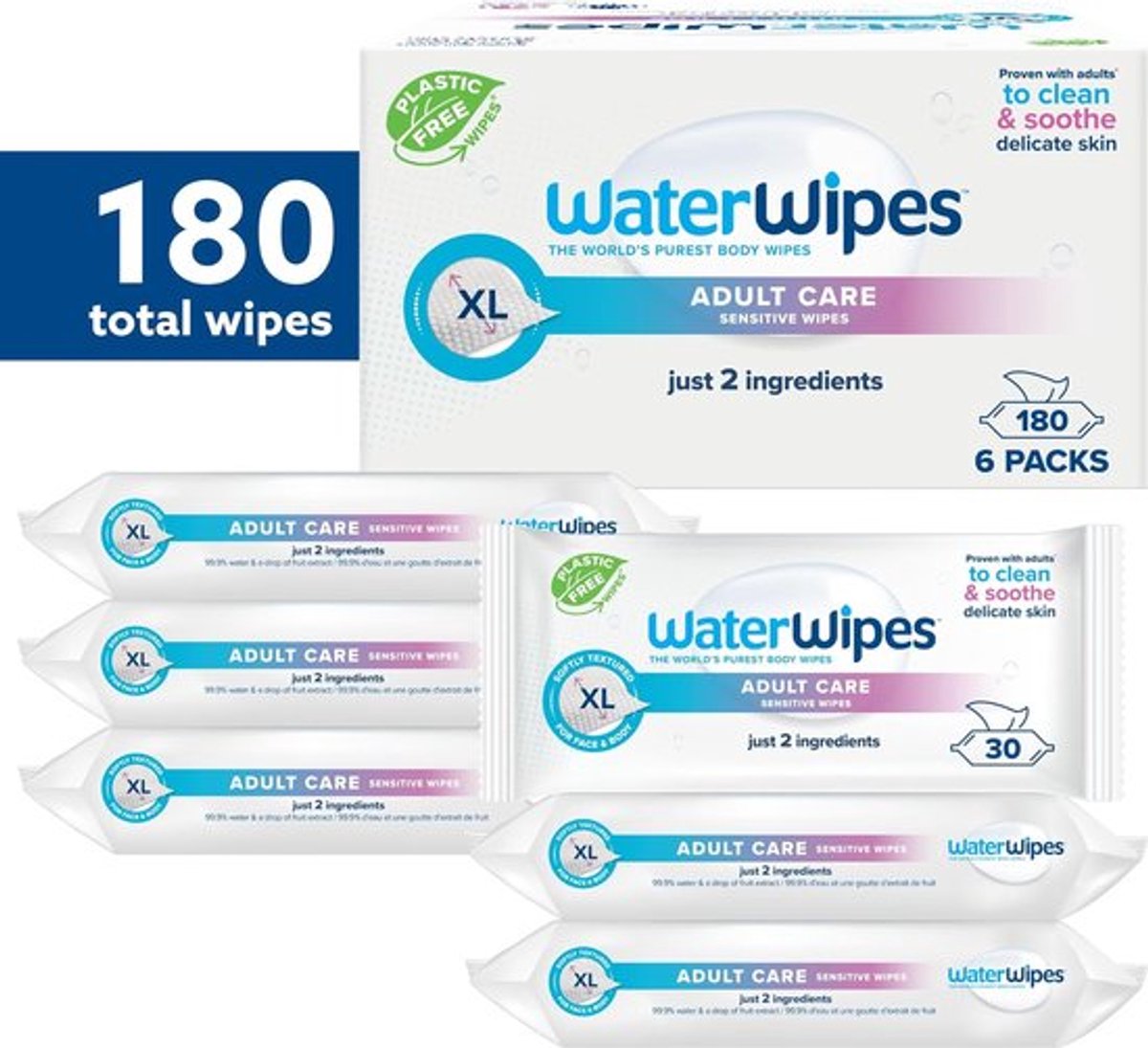 Bol.com WaterWipes Body & Intimate - 99,9% Water - Voor Incontinentie - 6 x 30 - 180 Doekjes voor Volwassenen aanbieding