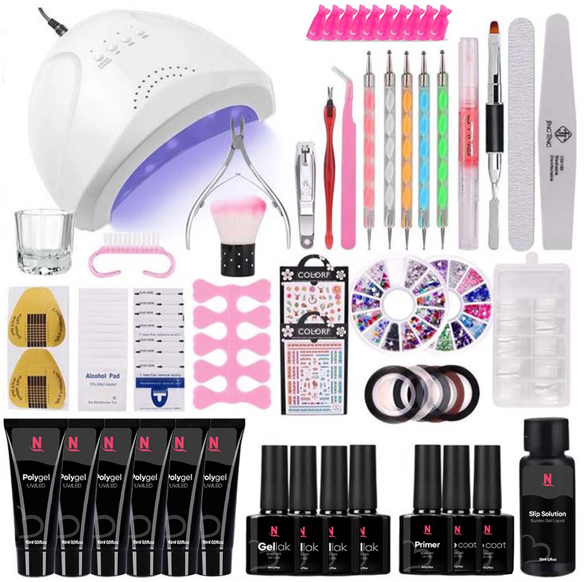 Nagelstad® - Gelnagels Set - Polygel kit - Nepnagels Starterspakket - UV Gellak set - HEMA- & TPO-Vrij - Nail Art Pakket - 10 Kleuren Gel - Manicure Set - Gel Nagellak