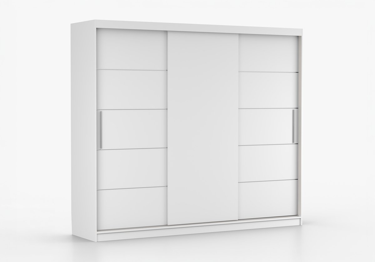 Schuifdeurkast ELBA II – 3-deurs kledingkast, legplanken en kledingroede – modern design – 250x218x61 cm - ELBA II (Wit)