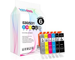 Inktdag Canon 530 531, Compatibel met Canon PGI-530 CLI-531 inktcartridges, voor Canon Pixma TS8750 TS8751, PGI530 CLI531 (6-pack).