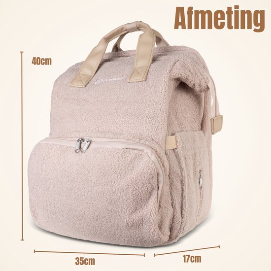Drymon® Premium Luiertas - Ingebouwd Verschoonbed - Inclusief Flessenwarmer & Kinderwagenhaken t.w.v. €30 euro - 25L - Verzorgingstas - Waterafstotend - Beige - Exclusieve Teddy uitvoering van Drymon — afbeelding 4