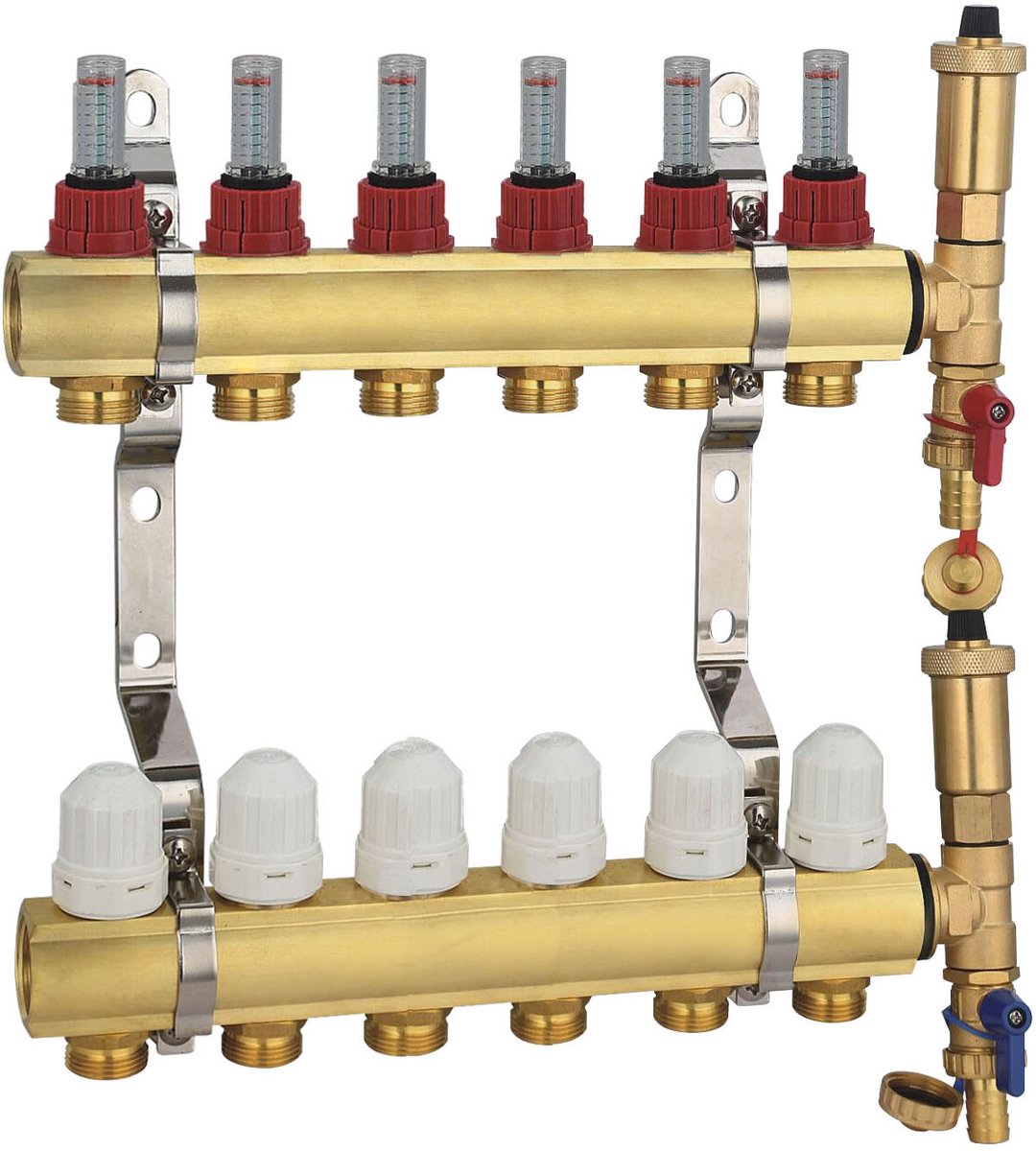 Radiatorconnect messing zes-weg verdeler voor vloerverwarming..